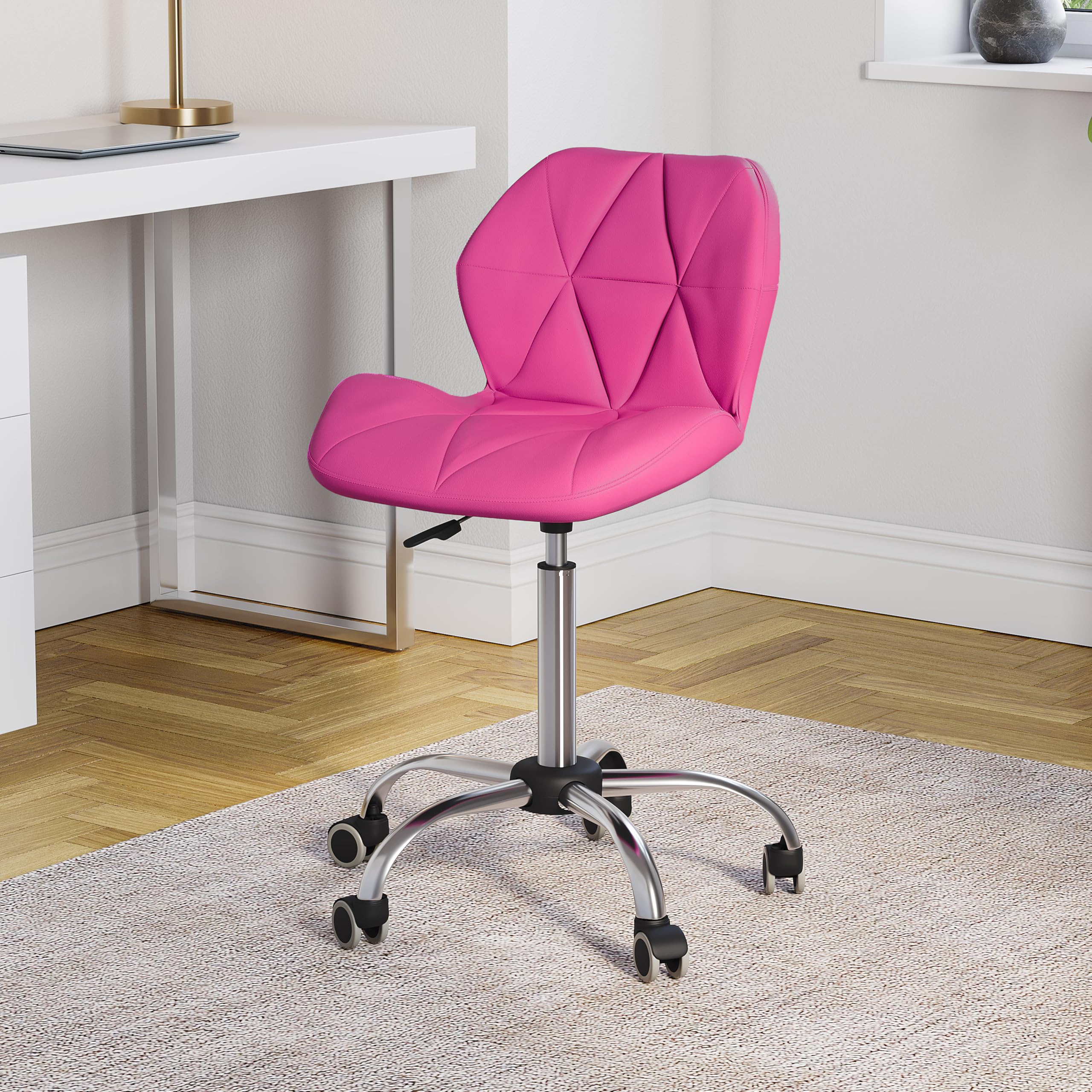 Vida Designs Geo Office Computer Chair, Pink, Gaming Secretary Adjustable Swivel Legs Lift Chrome Pu Faux-Leather (UKFR Certified)