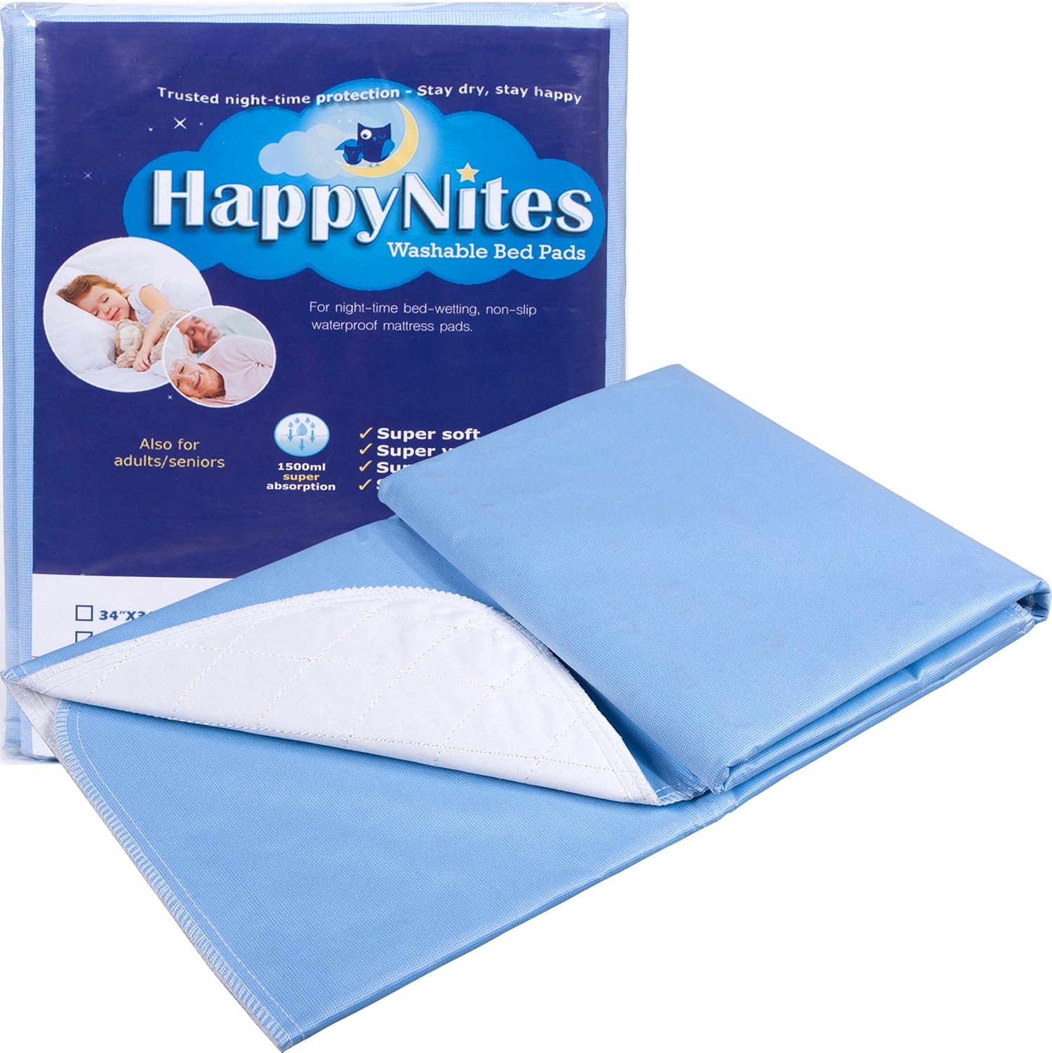 HappyNites Bed Mat Bedwetting Underpads Washable 36x52