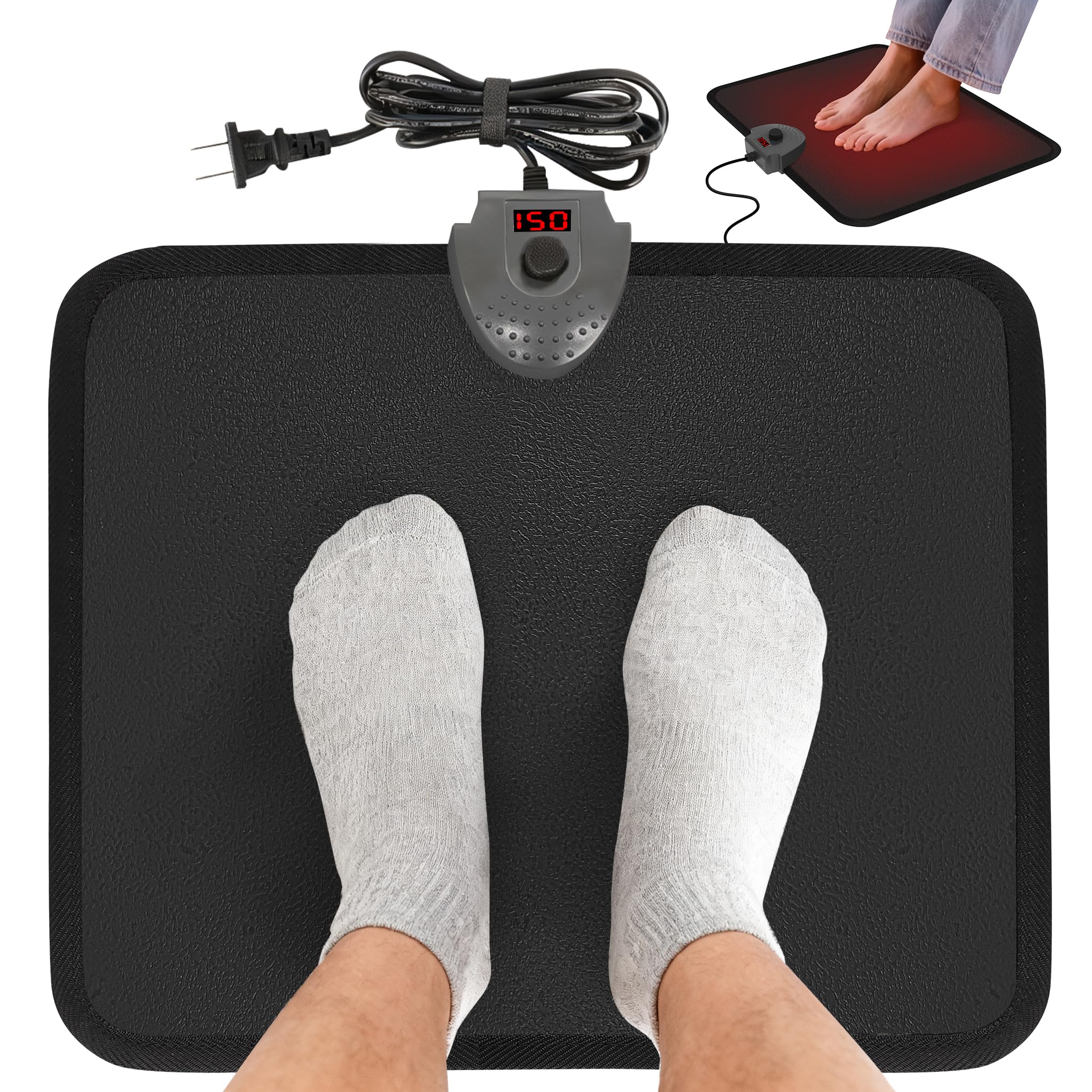 Photo 1 of Hodeamy Heated Floor Mat Under Desk for Foot Warmer - Wider 110V Adjustable Temperature Electric Heating Pad - Carbon Crystal & Energy Saving Feet Warmers for Office,Home (Black)