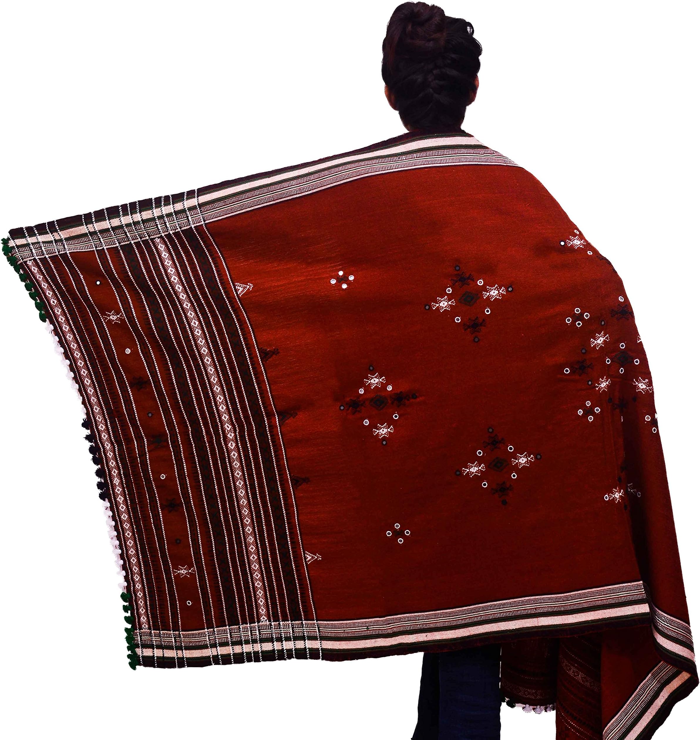 Traditional Indian Shawl (Kutchhi) for Women | Handmade Embroidery Work | square Brown