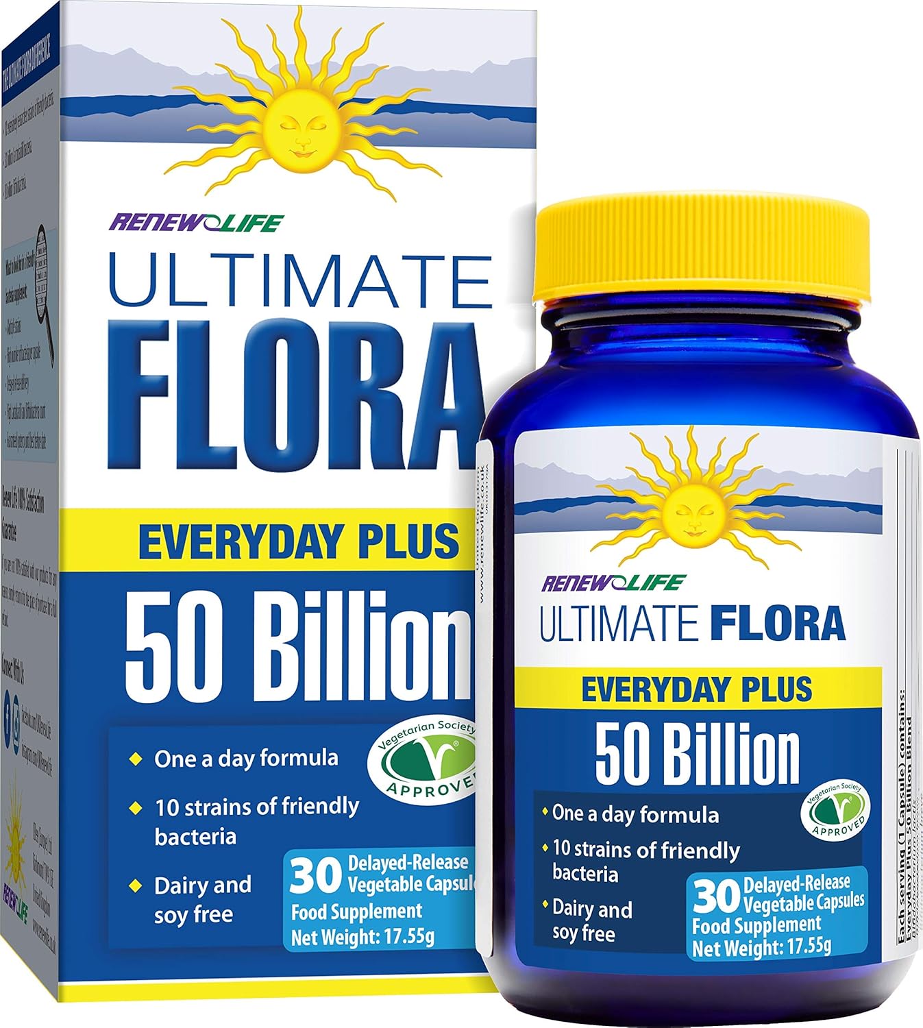 Renew Life Ultimate Flora Everyday Plus 50 Billion Bacteria 10 Strains 1 Bottle X 30 Vegetable Capsules Amazon Co Uk Health Personal Care