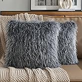 FUTEI Dark Grey Decorative Throw Pillow Covers 18x18 Inch Set of 2,Soft Faux Fine Wool Textured Cushion Case,Luxury Home Decor for Couch Bed Living Room