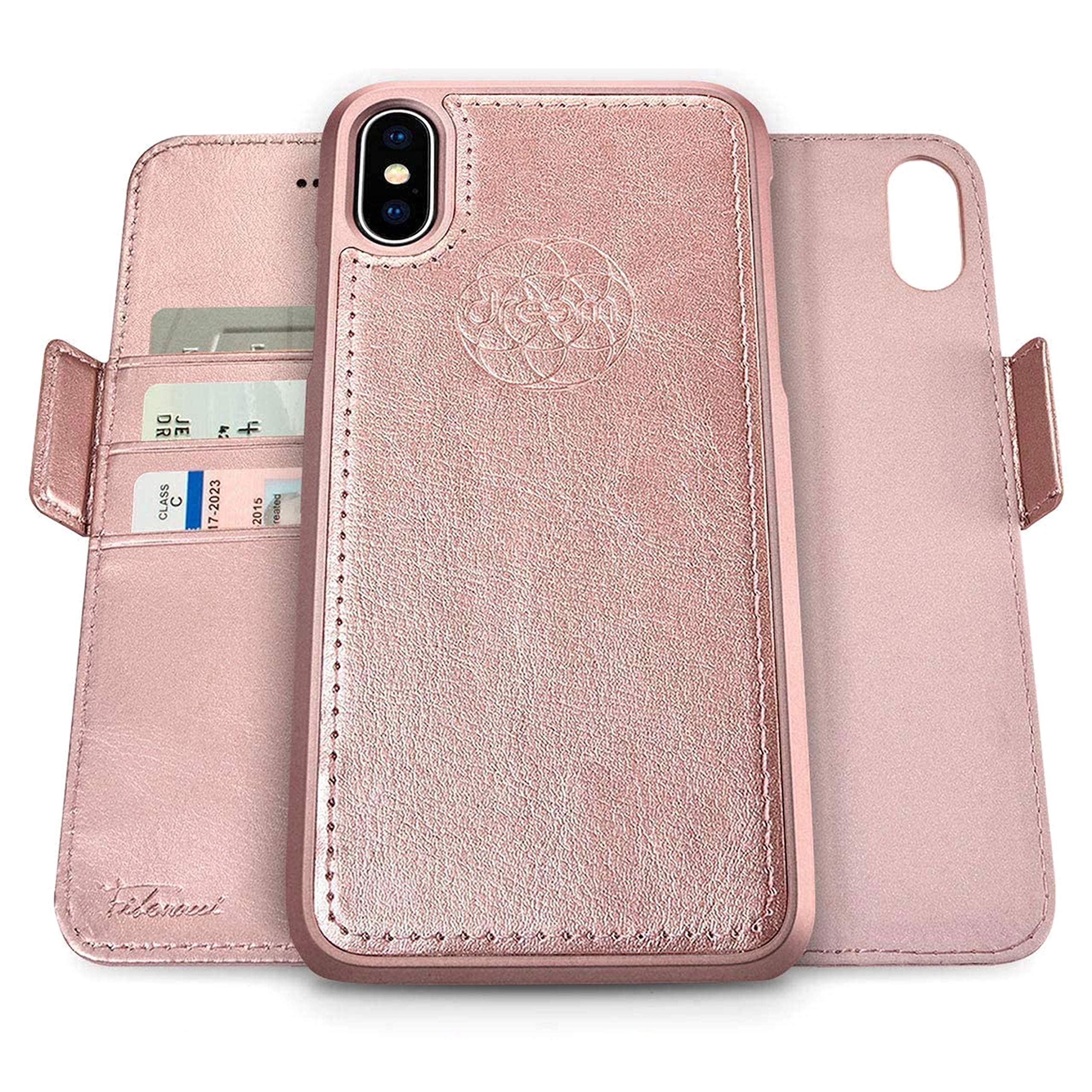 dreem Fibonacci 2-in-1 Wallet Case for Apple iPhone X & Xs - Luxury Vegan Leather, Magnetic Detachable Shockproof Phone Case, RFID Card Protection, 2-Way Flip Stand - Rose — image 1