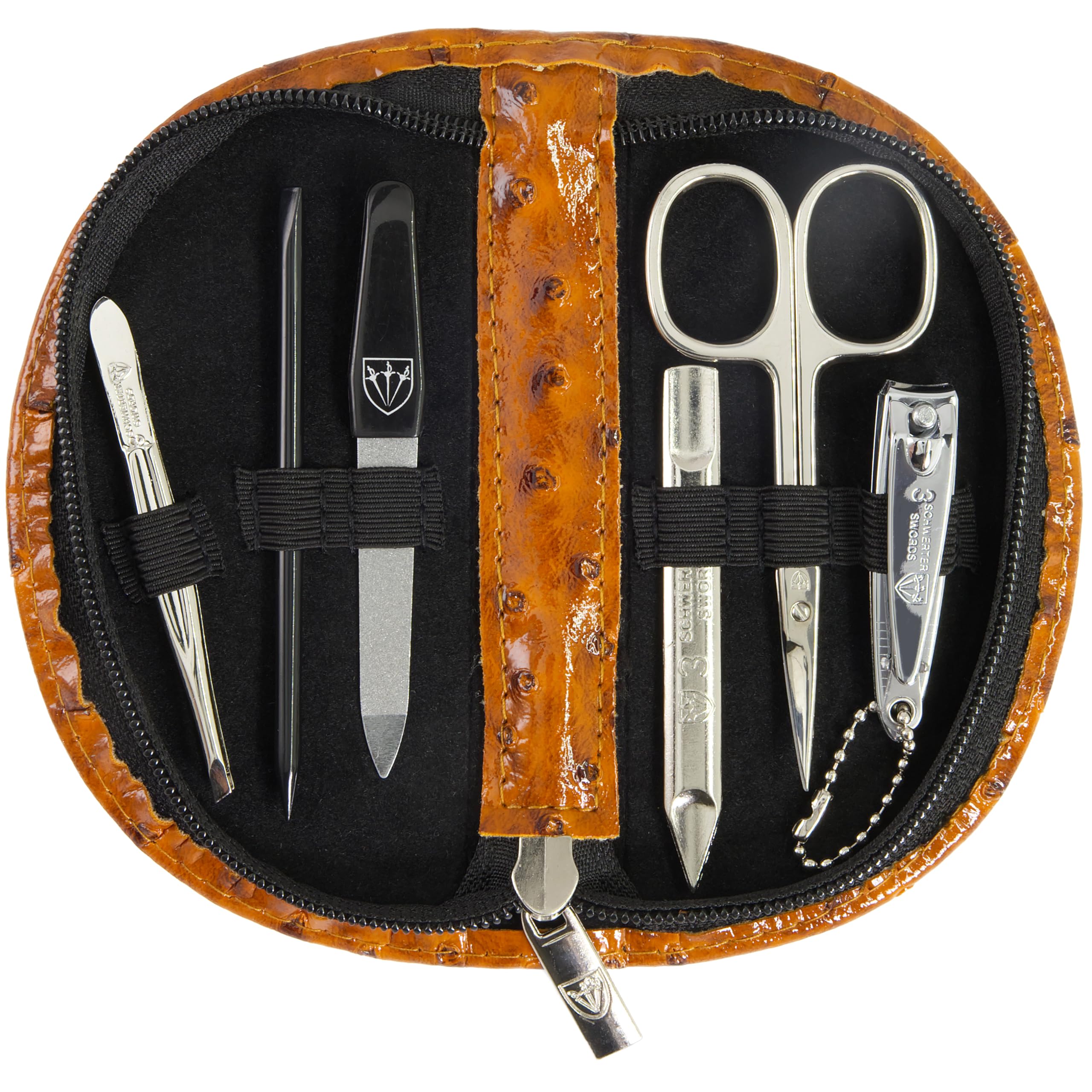 3 Swords Germany - brand quality 5 piece manicure pedicure grooming kit set for professional finger & toe nail care scissors clipper fashion leather case in gift box, Made by 3 Swords (0928)