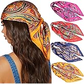 AWAYTR 27.5” Silk Satin Square Head Scarf - 4PCS Satin Head Scarves for Women Hair Kerchief Bandanas Sleeping Head Wraps