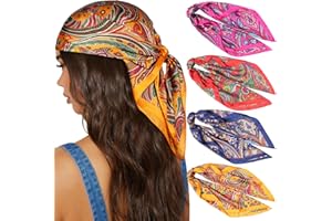 AWAYTR 27.5” Silk Satin Square Head Scarf - 4PCS Satin Head Scarves for Women Hair Kerchief Bandanas Sleeping Head Wraps