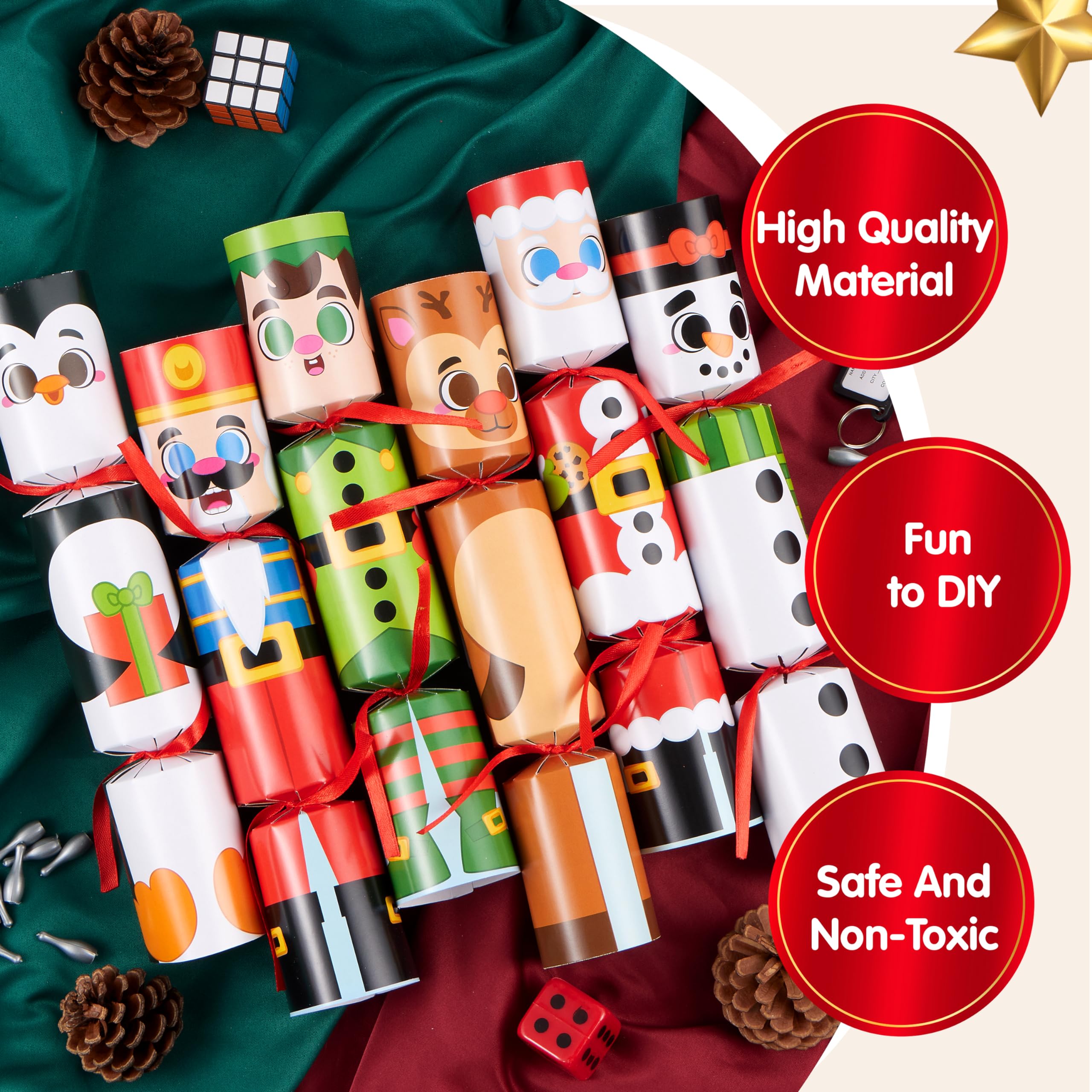 JOYIN 12 Pack Christmas No-Snap Party Favor, Xmas Table Favor Includes Party Hat, Jokes & Gifts, Christmas Table Decorations for Holiday Dinner Traditions Party Supplies, Stocking Stuffers for Kids