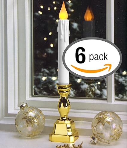Amazon Com 6pc Ge 12 Led Flickering Window Candles Christmas Holiday Candles Home Kitchen