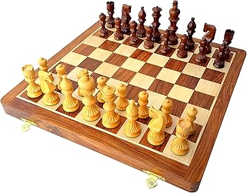 StonKraft 16 x 16 Collectible Wooden Folding Chess Game Board Set+Wooden Line Carved Pieces