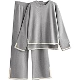 Tanming Women's 2 Piece Outfits Long Sleeve Knit Sweater Top Wide Leg Pants Lounge Sets Tracksuits