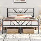 Yaheetech 4ft6 Double Bed Metal Frame Slatted Base with Storage Black