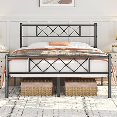 Yaheetech 4ft6 Double Bed Metal Frame Slatted Base with Storage Black