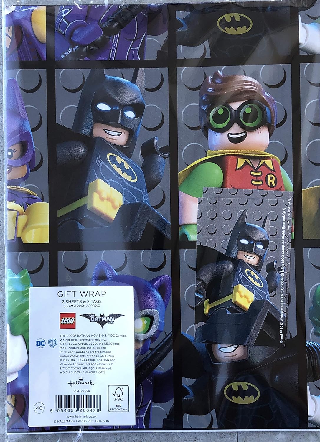 2 Sheets & Gift Tags Hallmark Lego Batman & Robin Wrapping Paper