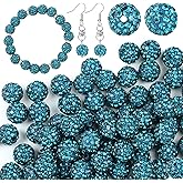 U-LIAN 100 pcs 10mm Rhinestone Beads Teal Shiny Round Disco Ball Beads Bulk Polymer Clay Rhinestone Beads Round Crystal Diamond Beads for Bracelet Necklace Earring Jewelry Making