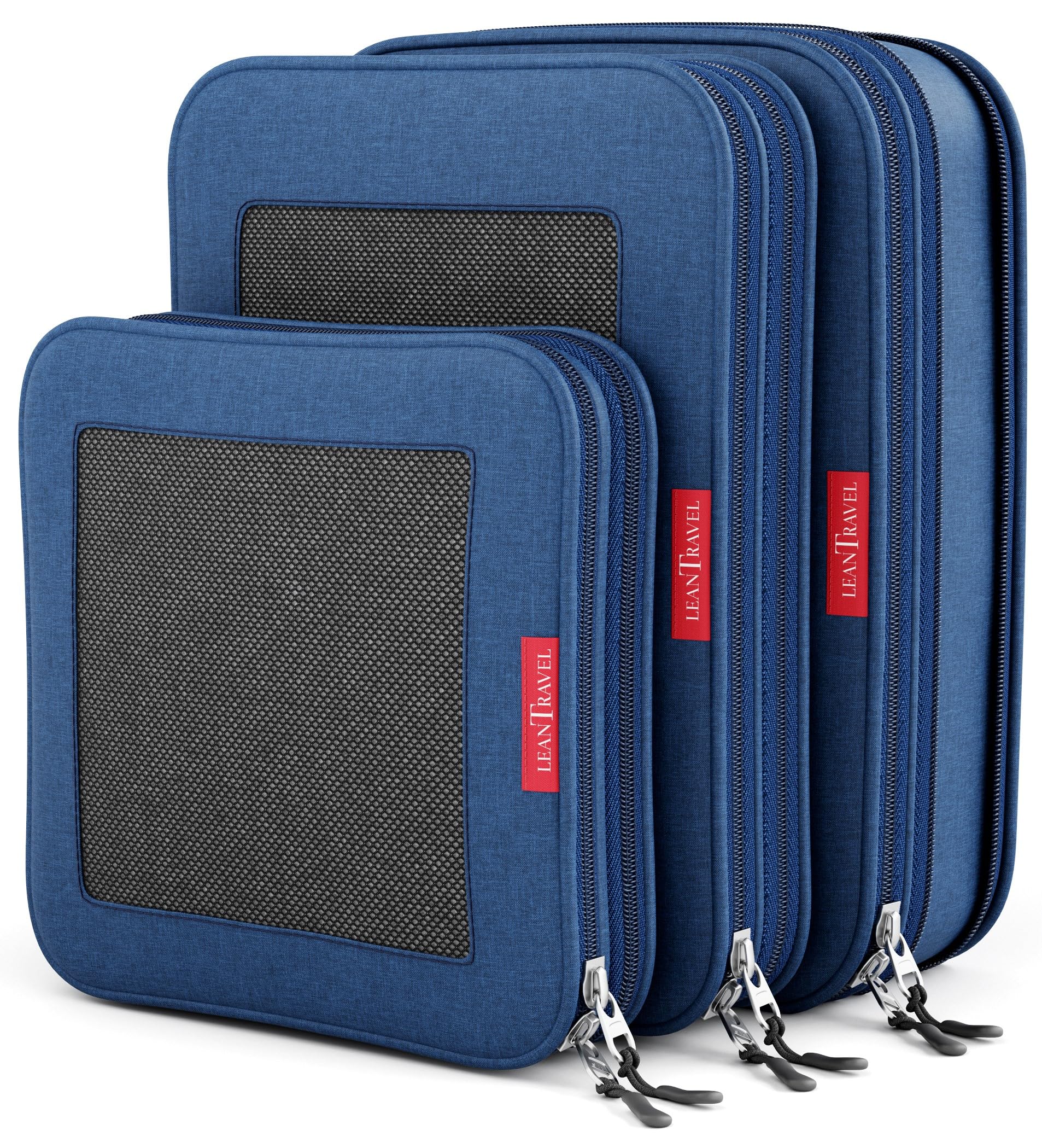 Photo 1 of LeanTravel Compression Packing Cubes for Travel Organizers with Double Zipper (3-Pack (2L+1M), Navy)