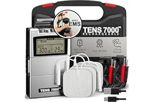 TENS 7000 Rechargeable Tens Unit Muscle Stimulator, EMS Muscle Stimulator, Back Pain Relief, 4 Electrodes/Unit Pads, Period Pain Simulator, Muscle Recovery & Growth, Stim Machine, Electrotherapy