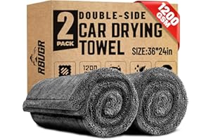 RBUGR Microfiber Towels for Cars, 2 Pack 1200GSM Car Drying Towel(24″x 36″), Dual Sided Drying Towels Car Detailing, Ultra Absorbent Car Cleaning Towel, No Streak, No Scratch, No Water Spots