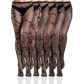 Ramede 6 Pairs Fishnet Stockings Women Lace Tights Patterned Thigh High Waist Goth Leggings Tight Pantyhose for Halloween