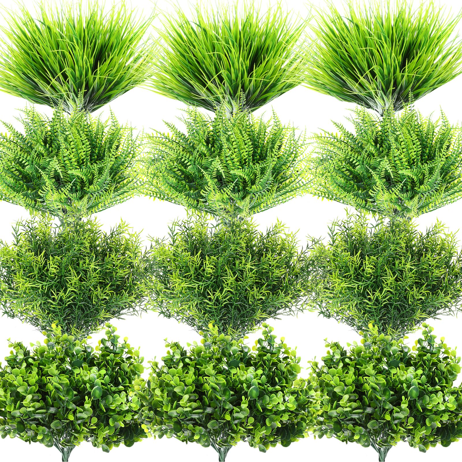 Photo 1 of Zeyune 40 Bundles Artificial Grass Plants Outdoor UV Resistant Faux Grass Fake Bushes Plastic Greenery Shrubs Bulk Arrangement for House Outdoor Indoor Decoration Front Porch Window (Lifelike)