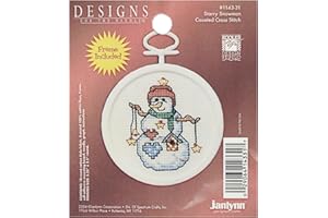 Janlynn 1143-31 18 Count Mini Counted Cross Stitch Kit, 2.5-Inch, Round, Starry Snowman