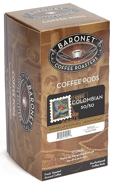 BARONET COFFEE 50/50 100% COLOMBIAN MEDIUM ROAST, 18-COUNT...