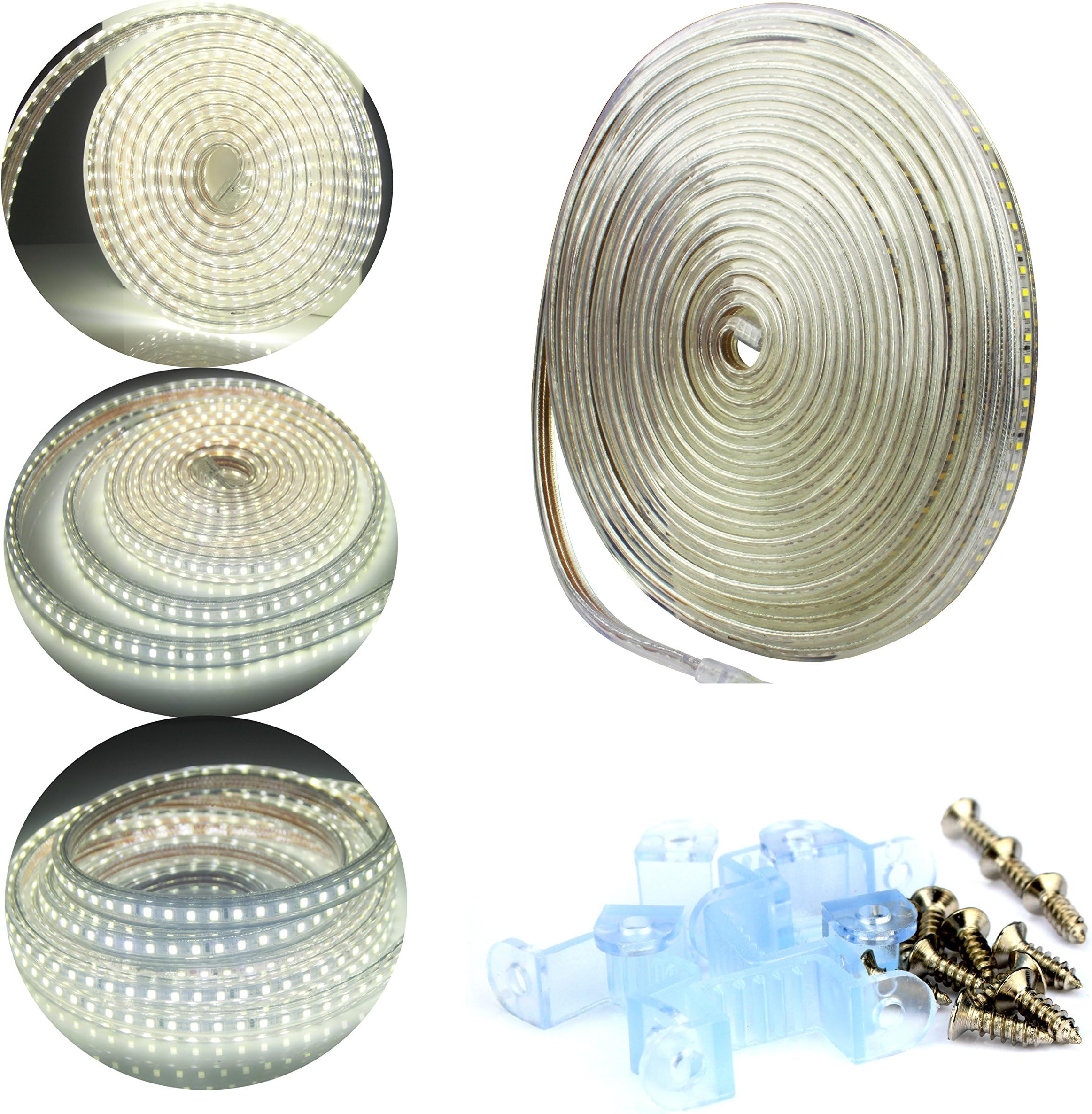 ALED LIGHT® 220v Mains Voltage LED Strip Lights Rope Lights Daylight White, 10M 1200LEDs 2835SMD IP67 with UK Plug LED Tape, Ideal for Kitchen Lighting, Decking Lights, Bathrooms, Plinth Lights, Garden Lighting