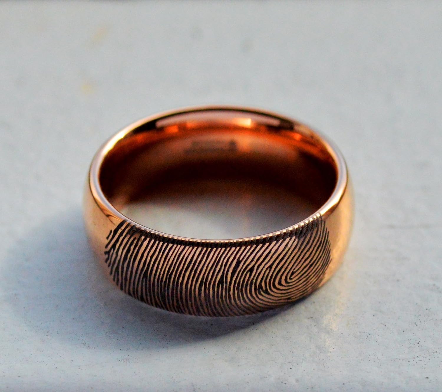 Handmade Domed Polished 14k Fingerprint Ring Rose Gold