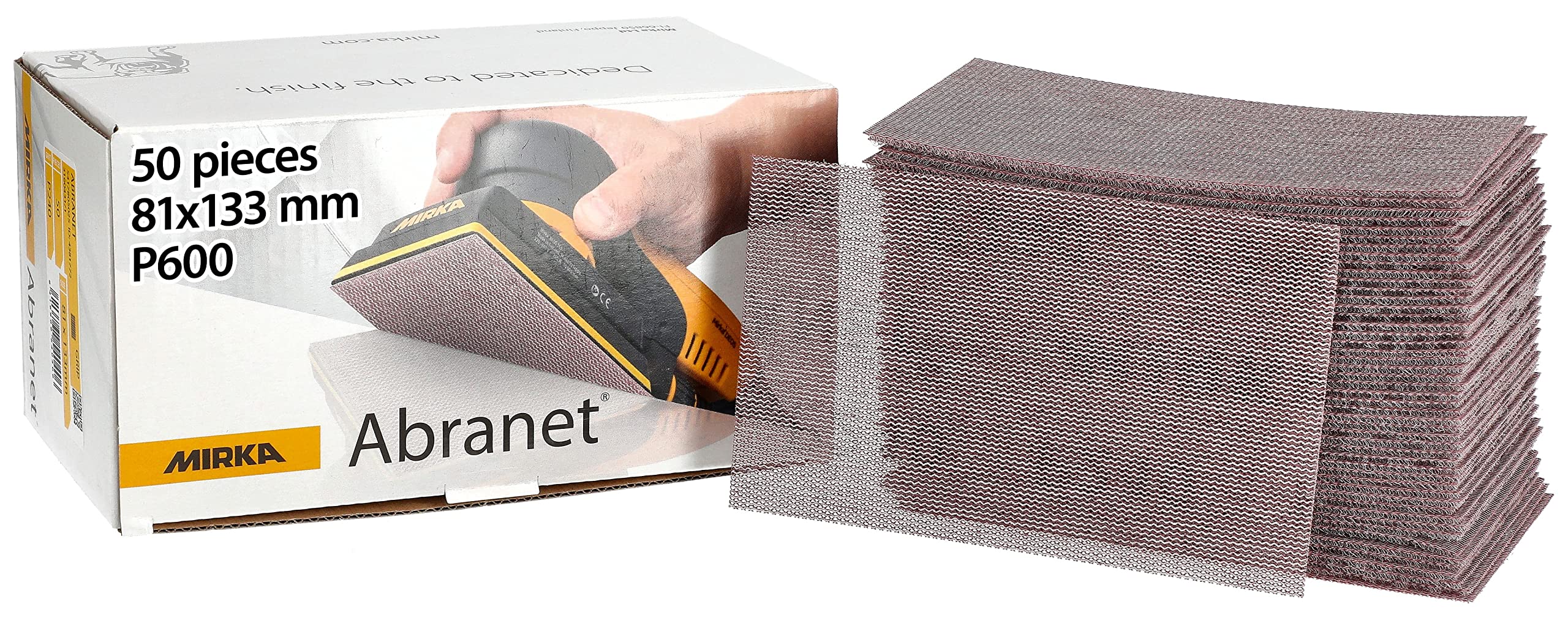 Mirka Abranet net sandpaper strips 81x133 mm Hook & loop/Grit P600 / 50 pcs/for sanding wood, walls, metal, aluminium, stainless steel, filler, varnish, plastic / 5417805061