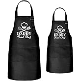 R HORSE 2Pcs Adults Kids Matching Apron Set Daddy and Me Adjustable Kitchen Apron with 2 Pockets Parent and Child Matching Gift for Father's Day Dad Son Cooking Baking Painting Training