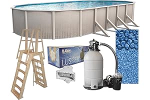 Lake Effect Pools 'Impressions' 15' Foot x 30' Foot Oval Above Ground Swimming Pool | 48" Inch Height | Bundle Kit | Boulder Swirl Liner | A Frame Ladder | Sand Filter System with Pump | Skimmer