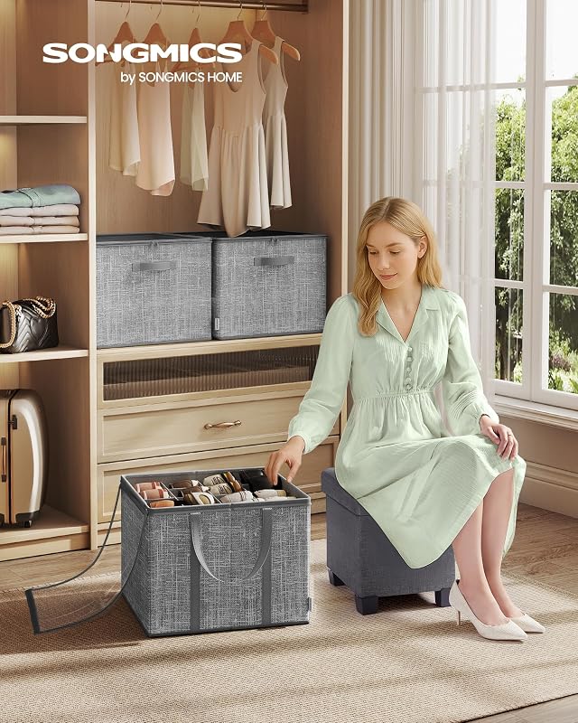Organizador de Zapatos, para hasta 16 Pares, Caja para Guardar Zapatos, Asas, Tapa Transparente, para Armario Entrada Dormitorio, Gris Espadaña LSP601G01