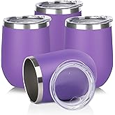 DOMICARE Stainless Steel Wine Tumbler Bulk with Lid, Personalized Insulated Tumblers Set, 12oz Travel Coffee Cups Pack of 4, Purple