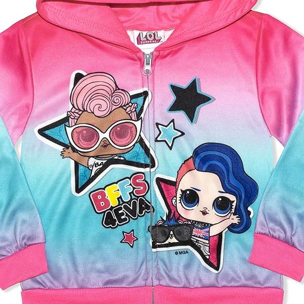 L.O.L. SURPRISE! LIL CHEEKY BABE AND LIL D.J GIRLS ZIP UP HOODIE FOR LITTLE AND BIG KIDS PINK