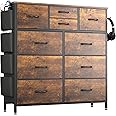 Himusi Dresser for Bedroom with 10 Drawers, Fabric Storage Dresser with Side Pockets, Tall Chest of Drawers for Hallway and Closets (Rustic Brown)