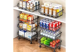 Gsiekare 3-Tier Rolling Pantry Organizers and Storage Cart with Wheels – Stackable Wire Snack Cart for Kitchen, Pantry Shelves and Storage Rack for Fruit, Vegetables, Onion, Potato