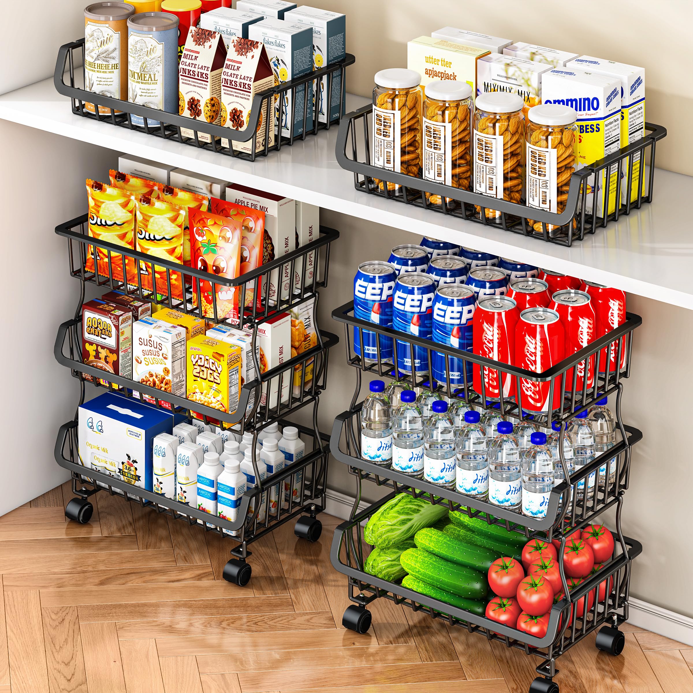 Photo 1 of Gsiekare 3-Tier Rolling Pantry Organizer and Storage Cart with Wheels – Stackable Wire Snack Cart for Kitchen, Pantry Shelves and Storage Rack for Fruit, Vegetables, Onion, Potato (1 Pack)