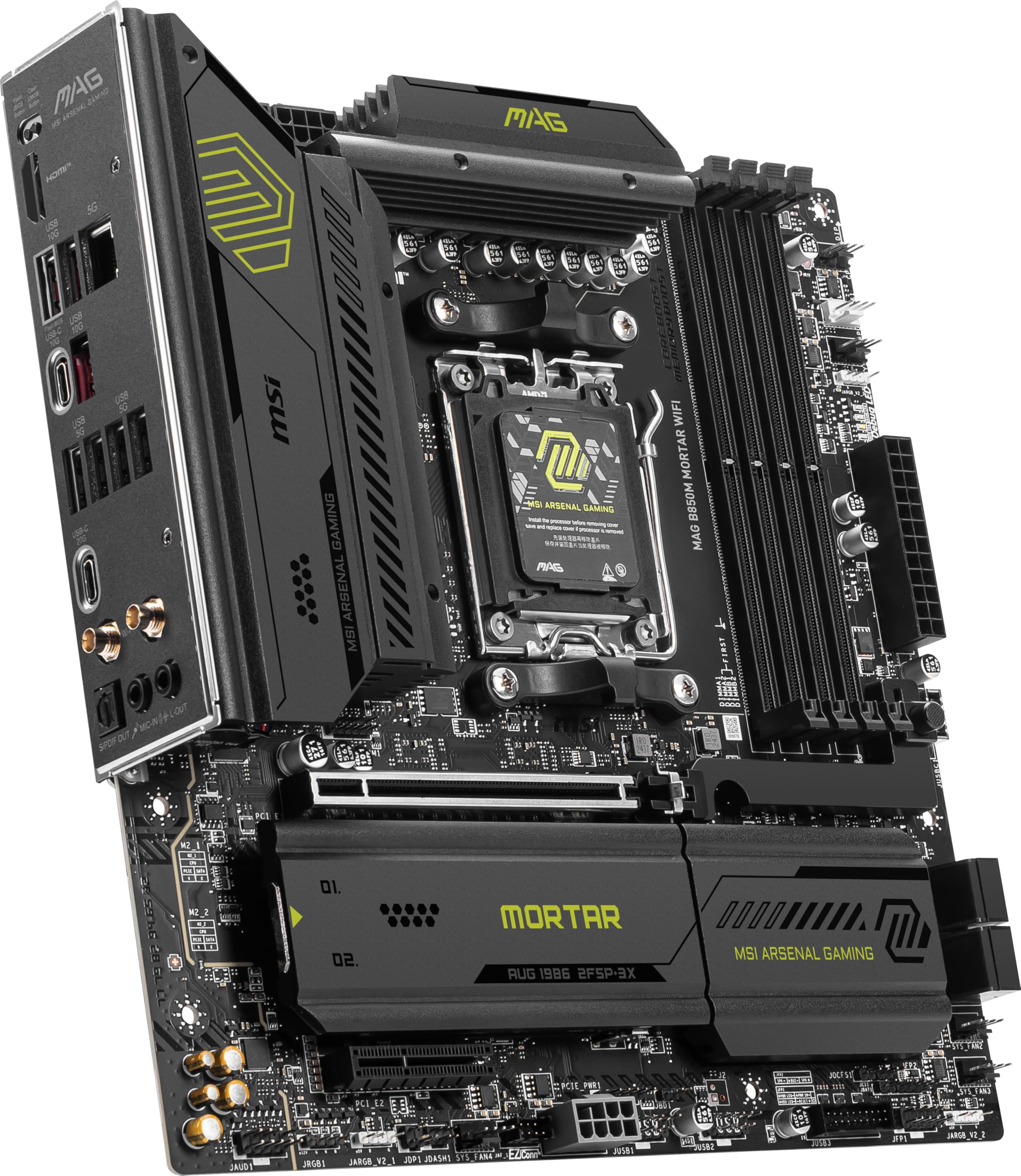 MSI MAG B850M Mortar WiFi Motherboard, mATX - Supports AMD Ryzen 9000/8000 / 7000 Processors, AM5-60A SPS VRM, DDR5 Memory Boost 8200+ MT/s (OC), PCIe 5.0 x16, M.2 Gen5, Wi-Fi 7, 5G LAN