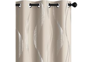 Deconovo Thermal Insulated Blackout Curtains, Room Darkening Foil Print Wave Window Curtains for Living Room, 52x84 Inch, Lig