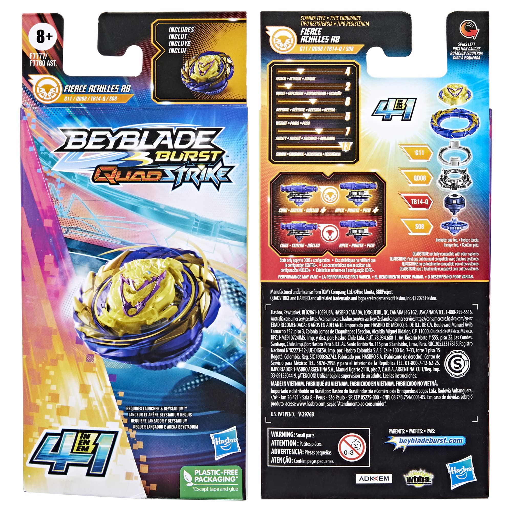 Beyblade Burst Quadstrike Fierce Achilles A8 4-in-1 Battle Top