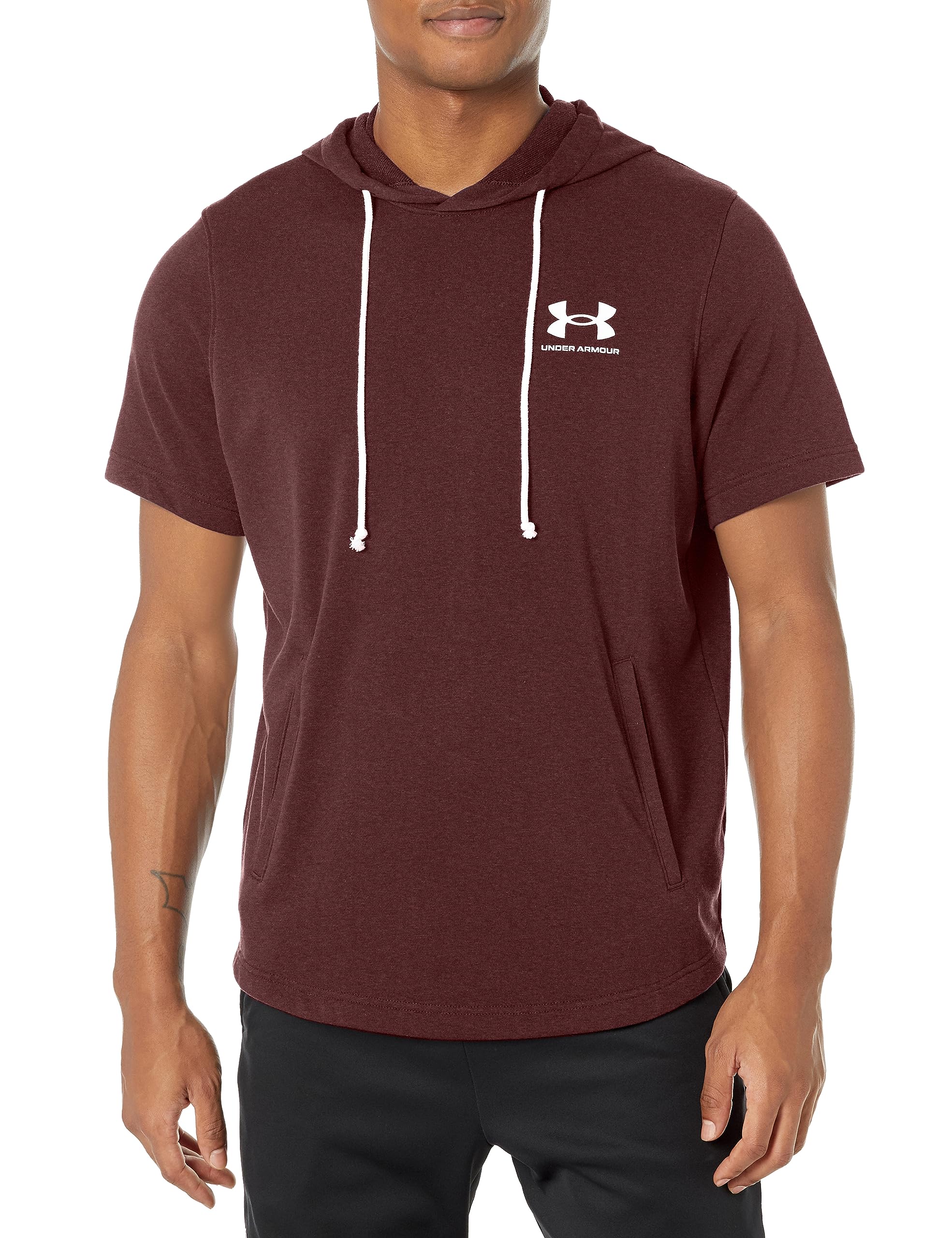 Under Armour mens Rival Terry Short-Sleeve Hoodie, (601) Dark Maroon / / Onyx White, X-Small