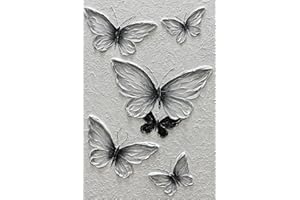 moshinart 24 x 36in Hand-Painted Oil Painting 3D Texture Black White Grey Modern Minimalist Black Abstract Wall Art, Home Office Wall Decoration Butterfly