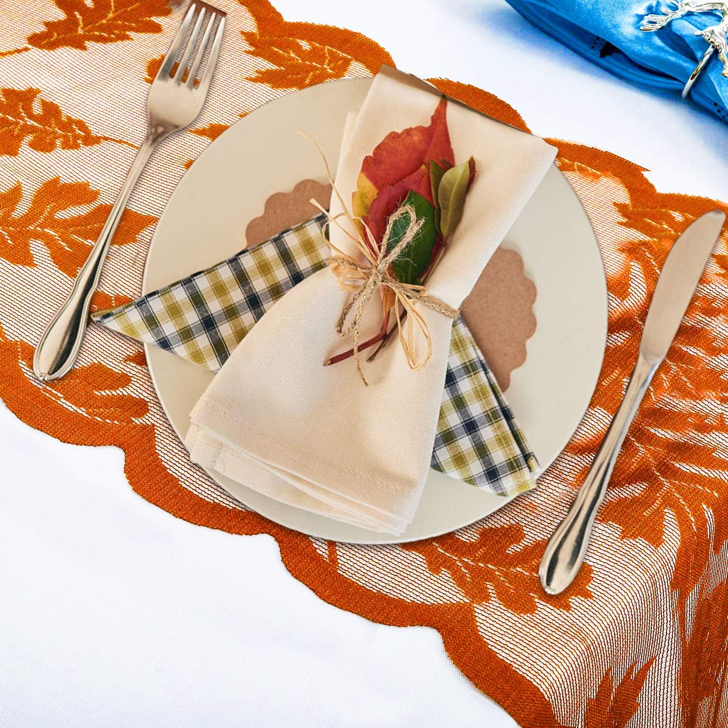 Fall Table Runner Thanksgiving Decorations 13 x 72 Inch Maple Leaves Table Runner Harvest Lace Pumpkin Runner Brow Long Fall Table Line for Thanksgiving Dinner (Brown): Home & Kitchen