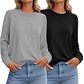 Ficerd 2 Pack Women's Casual Sweatshirts, Crew Neck Loose Fit Basic Tops Lightweight Cute Pullover Fashion Fall Outfits