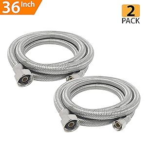 [2-Pack] PROCURU PCFC381236-2, Faucet Supply Connector, 36" Length Braided Stainless Steel, 3/8-Inch Female Compression x 1/2-Inch FIP, 2-Pack (36-Inch)