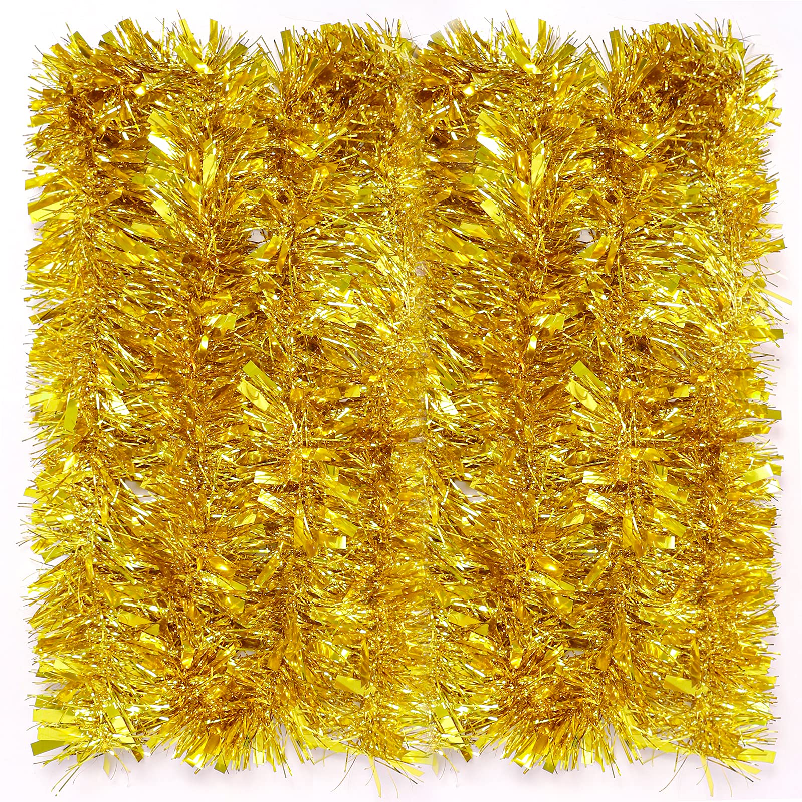 Ponsey Gold Christmas Tinsel Garland, 12M Xmas Chunky Tinsel Garland for Christmas Tree Hanging Supplies For Christmas Party Indoor Outdoor Table Ceiling Decorations