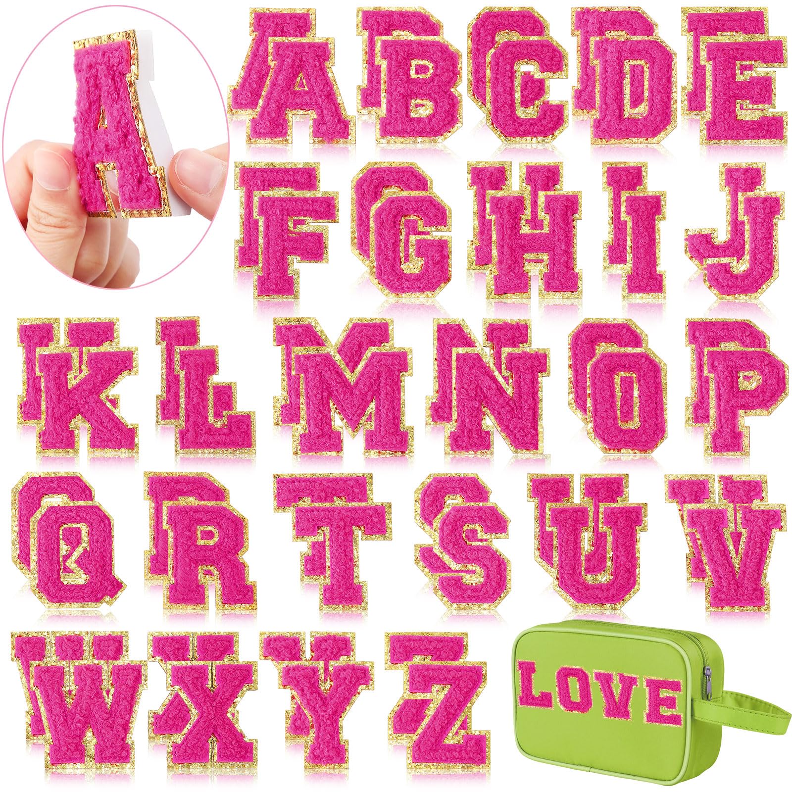 Photo 1 of WILLBOND 52 Pcs Alphabet Patches Self Adhesive Chenille Letters for Backpacks Clothes Shoes A-Z No Sew DIY Personalized Name Tags Back to School Supplies(Rose Red,2.2 Inch)