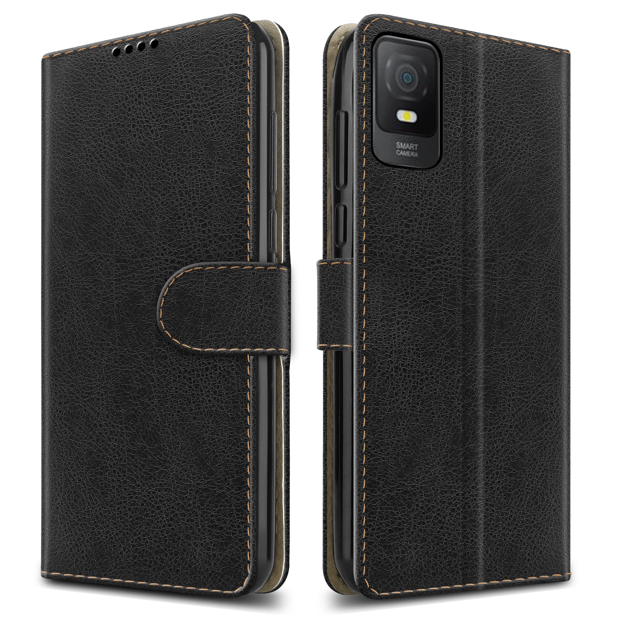 PIXFAB For TCL 403 Leather Phone Case, Magnetic Closure Full Protection Book Folio Design, Wallet Case Cover [Card Slots] and [Kickstand] For TCL 403 - Black