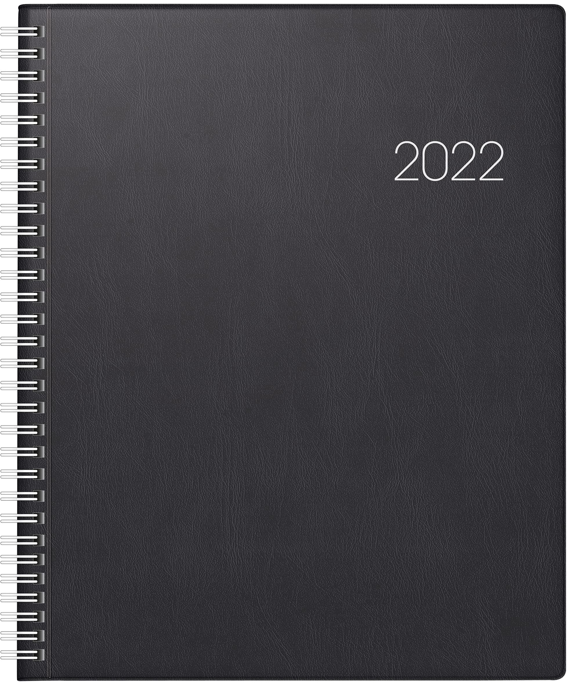 BRUNNEN 1076101902 Manager Wt 7 Weektimer 2 Pages = 1 Week, 21 x 26 cm, Plastic Cover, Black, Calendar 2022, Wire-O Binding