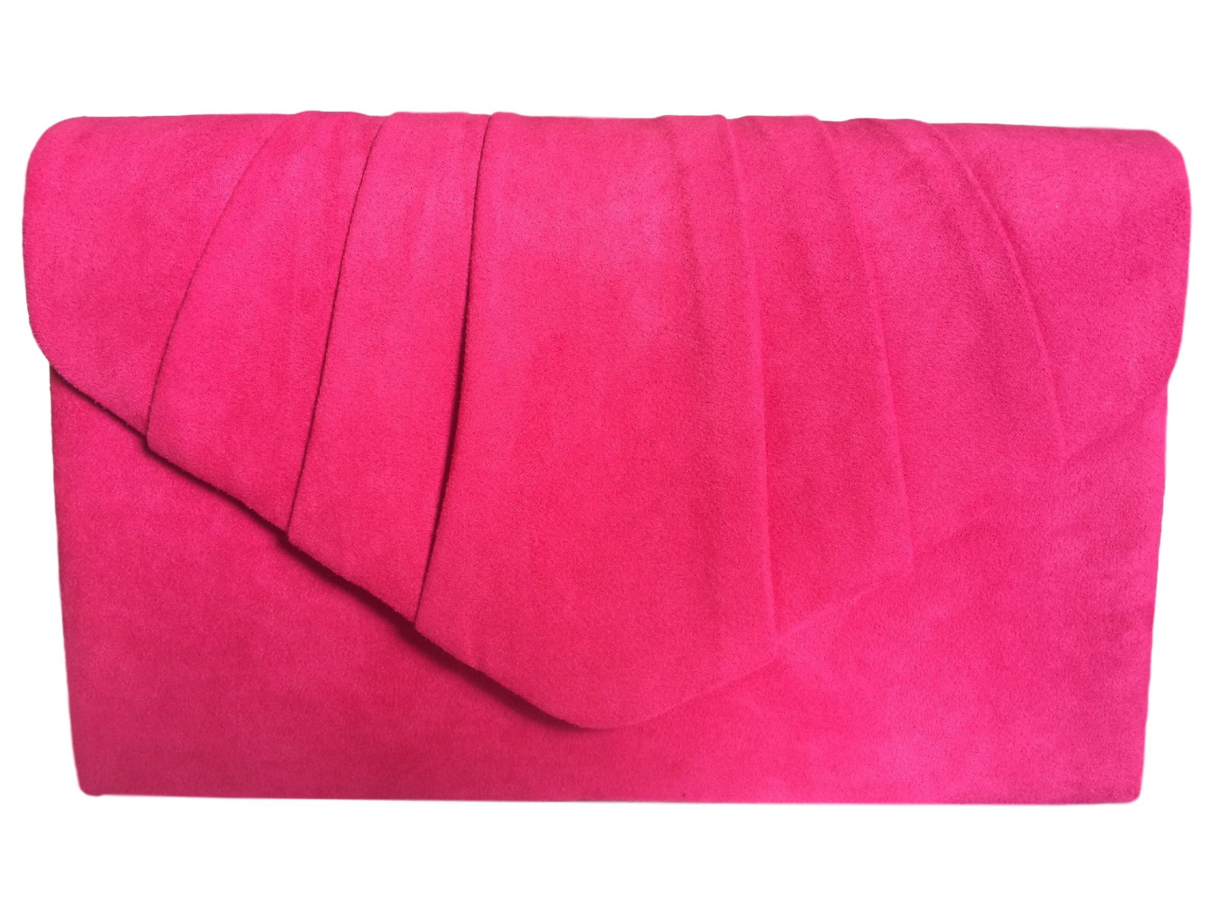 Pink Clutch Bag Faux Suede Evening Bag Ladies Shoulder Bag Cerise Prom Wedding Handbag, M, Pink, Dark Pink, Cerise, Hot Pink, Fuchsia