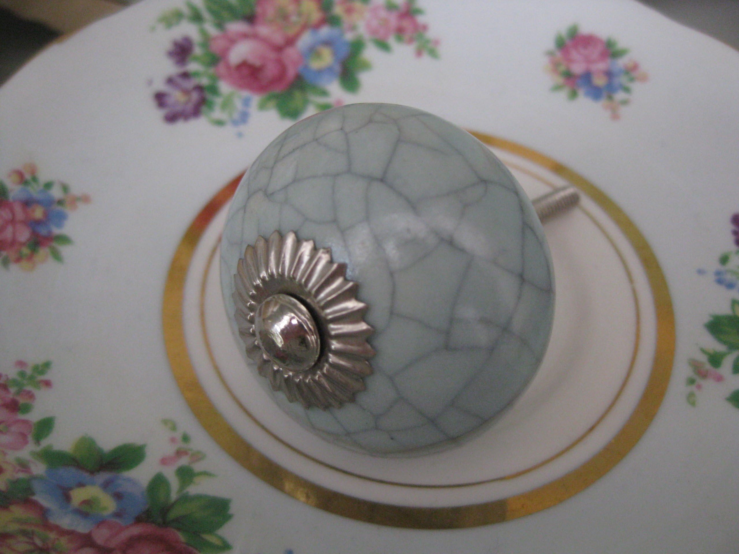 Duck-egg BLUE crackle glaze ceramic KNOB handle pull for furniture (drawers, cupboard doors etc) by Vintage Pink Gifts and Crafts Ltd